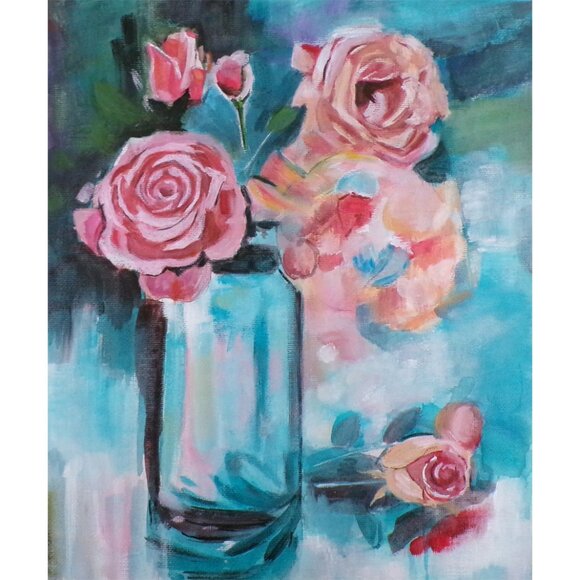 Original Painting Floral in Vase Abstract Realism Wall Art Decor - Picture 1 of 2